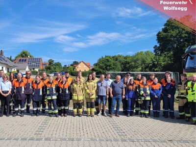 Gruppenbild MTA Teilnehmer beim Gerätehaus Wolfsegg